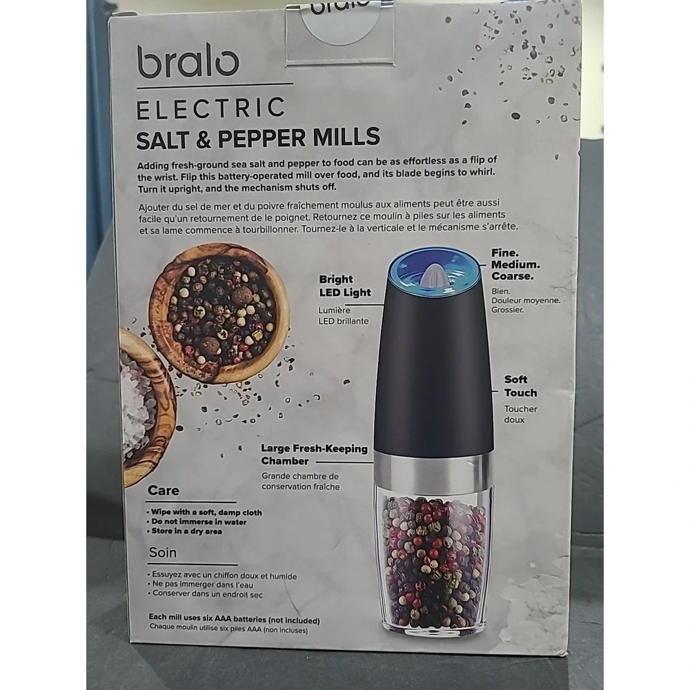 Bralo Gravity Activated Salt & Pepper Grinder Set With LED Light.